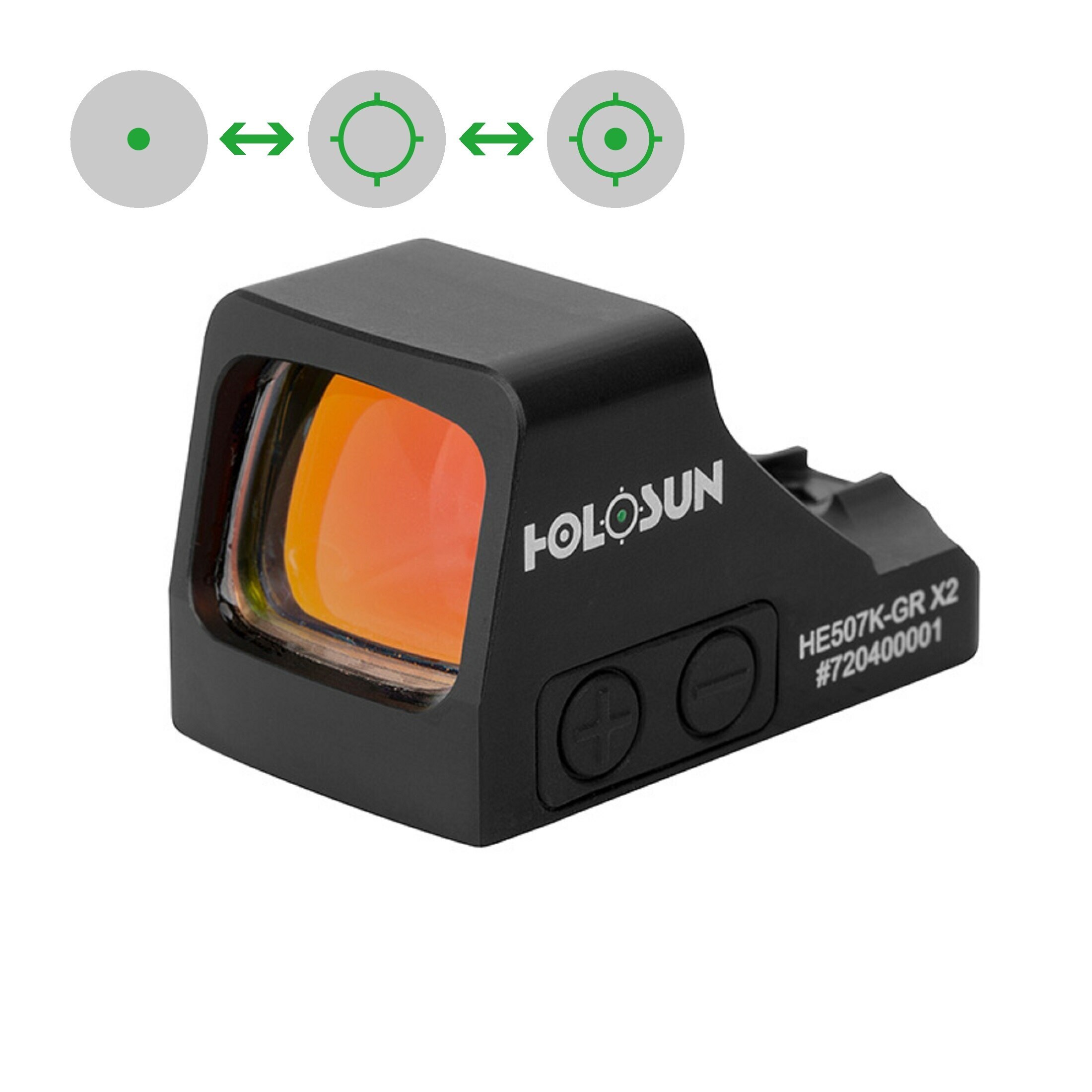 Holosun HE507K-GR-X2 Offenes Reflex Grünpunktvisier + wechselbarem 2MOA Punkt, 32MOA Kreis Absehen,… Holosun HE507K-GR-X2 Offenes Reflex Grünpunktvisier + wechselbarem 2MOA Punkt, 32MOA Kreis Absehen,…
